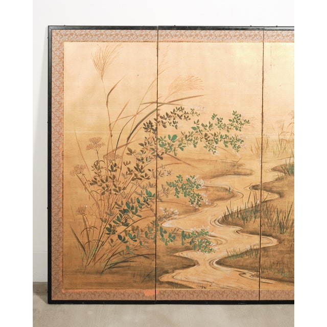 Japanese Early 20th Century Japanese Showa Four-Panel Screen Autumn Landscape Rooster & Hen For Sale - Image 3 of 18