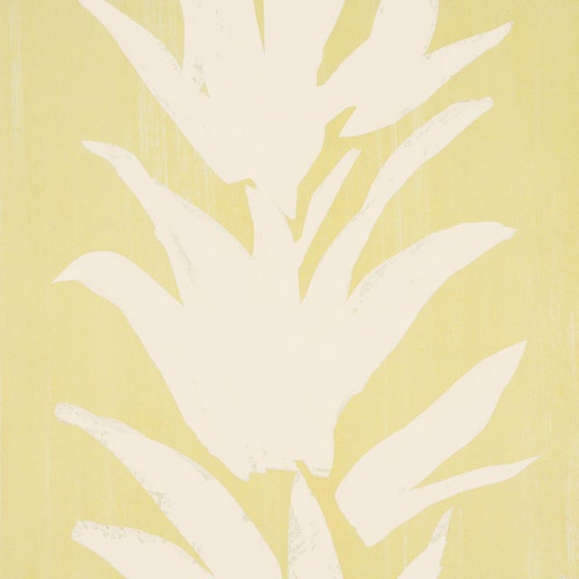 Abstract Schumacher White Lotus Wallcovering In Light Yellow For Sale - Image 3 of 6