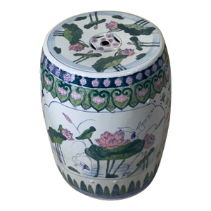 Hand-Painted Chinese Ceramic Garden Stool / End Table - Lotus & Waterfowl Design