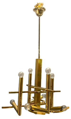 Vintage Brass Hanging Lamp by Gaetano Sciolari, 1970s