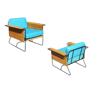 Restored Pair of Wrought Iron and Rattan Ski Club Lounge Chairs by Shirley Ritts