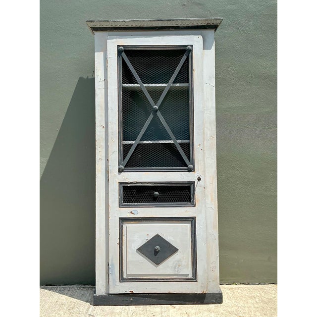 Vintage French Distressed Metal and Wood Cabinet For Sale - Image 14 of 18