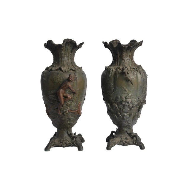 Antique French Bronze Nude Female Vessel Ship Planter Vase Urns - a Pair For Sale In Philadelphia - Image 6 of 6
