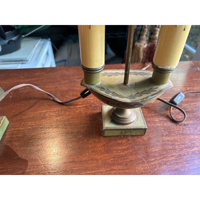 Olive 1940s French Style Bouillotte Lamps - a Pair For Sale - Image 8 of 12