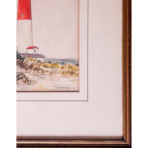 Signed 1938 J D Howard Original Watercolor Painting Historic Barnegat Lighthouse New Jersey Coastal Decor For Sale - Image 9 of 11