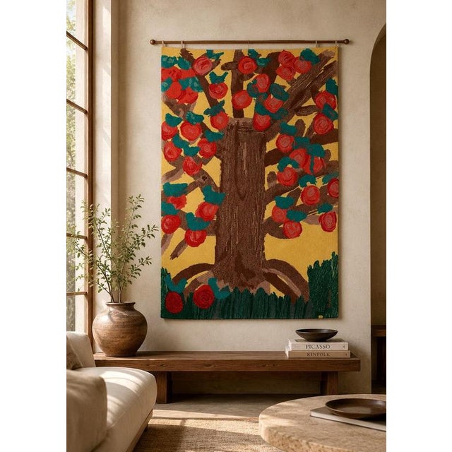 1980s Tisca Tiara Apfel Baum Hand-Tufted Wool Rug by Frédéric, France, 1980s For Sale - Image 5 of 13