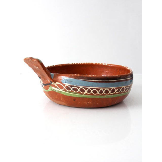 Mid 20th Century Mexican Pottery Hand-Painted Terracotta Handled Serving Dish For Sale - Image 6 of 14