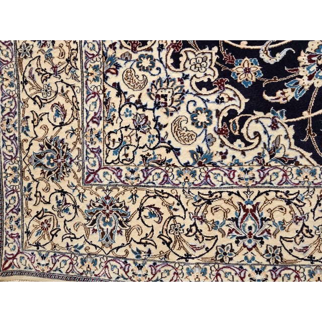 Vintage Persian Nain Habibian Rug, Handwoven Floral Pattern With Silk Highlights, Navy & Blue. 5’ X 8’ For Sale - Image 9 of 12