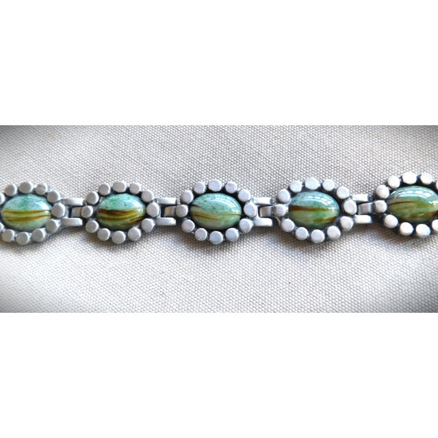 MCM Bent Larsen Mid Century Danish Modern Pewter and Green Agate Bracelet For Sale - Image 9 of 10