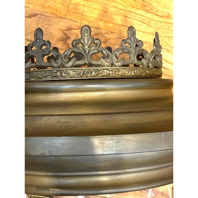 1940s Patinated Bronze With Hand Blown Glass Lantern For Sale - Image 9 of 10