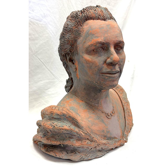 Vintage Signed Original Terra Cotta Bust Sculpture C1991 For Sale - Image 15 of 18