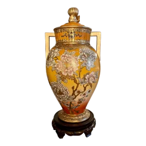 Large Early 20th Century Japanese Satsuma Lidded Jar With Handles