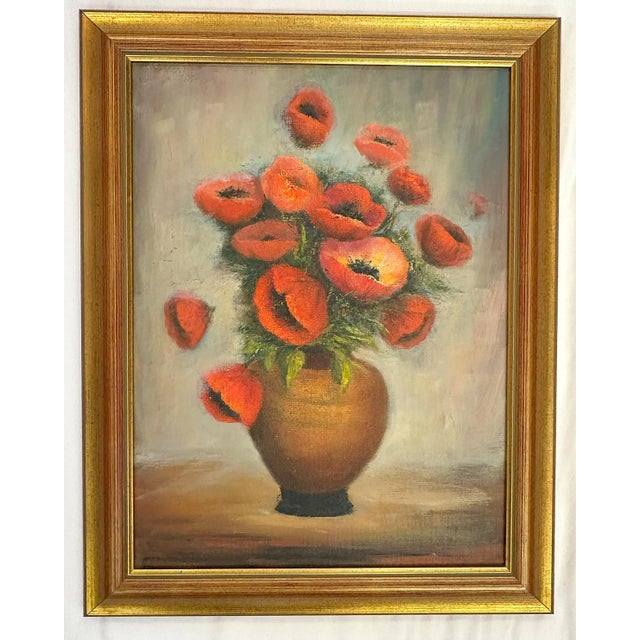 Wood Original Framed Still Life Painting on Board 'Pretty Poppies' For Sale - Image 7 of 12