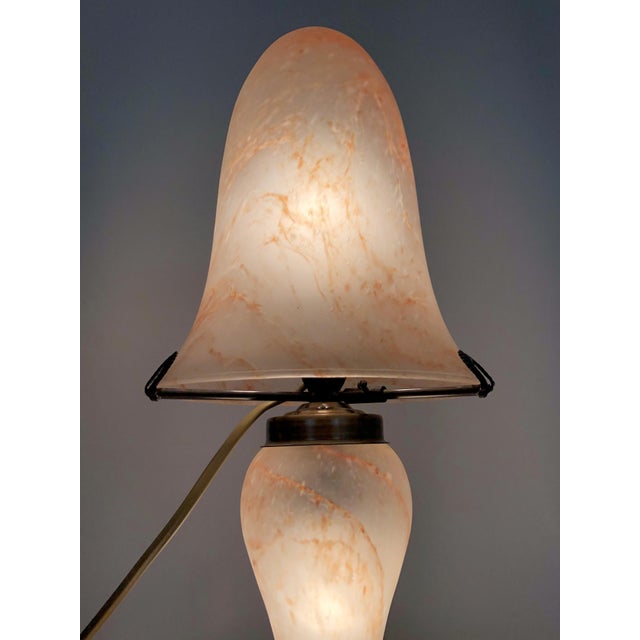 Art Deco Style Mushroom 2-Light Lamp in Transparent Orange-Speckled Glass Paste, 1980s For Sale - Image 3 of 11