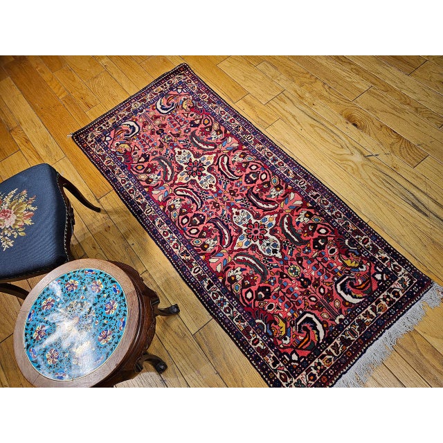 Vintage Persian Lilian Rug, Handknotted Wool, Geometric Pattern, Red & Ivory, 3x7 For Sale In Chicago - Image 6 of 18