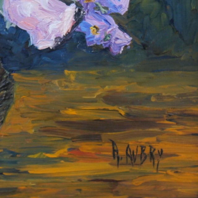 R. Aubry, Bouquet of Delphiniums and Campanulas, 1947, Oil on Canvas, Framed For Sale - Image 6 of 18