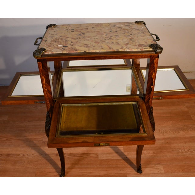 1890s Antique French Louis XV Walnut Inlaid & Marble Top Liquor Cabinet / Bar For Sale - Image 15 of 18