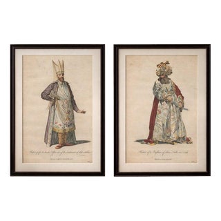 Ottoman Court Figures, Hand-Colored Engravings, 1749, Set of 2 For Sale