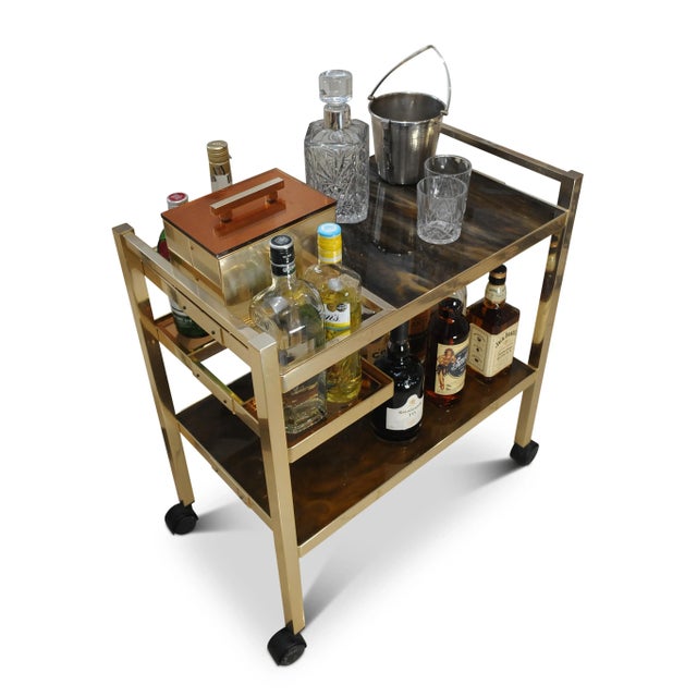 Hollywood Regency Hollywood Regency Aluminium & Acrylic Two Tier Bar Cart with Ice Bucket For Sale - Image 3 of 10