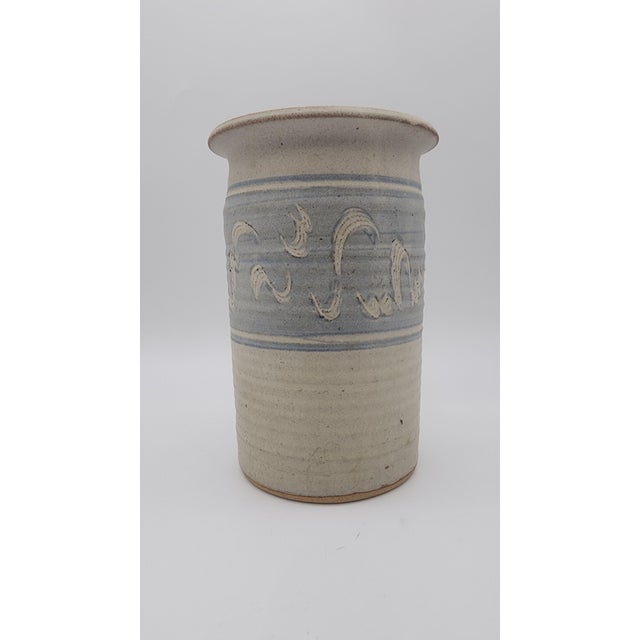 Gray Vintage Studio Pottery Tall Vase with Scraffito For Sale - Image 8 of 12