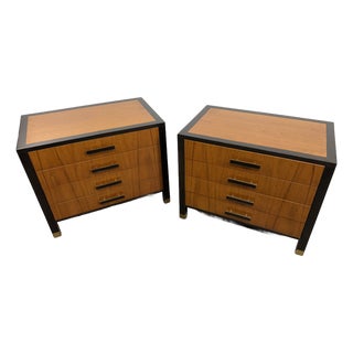 Mid 20th Century Pair of Harvey Probber Ebonized Wood and Brass Nightstands or Side Tables For Sale