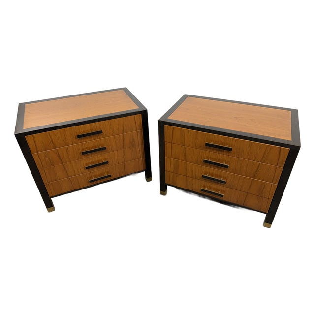 Mid 20th Century Pair of Harvey Probber Ebonized Wood and Brass Nightstands or Side Tables For Sale