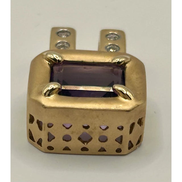 Contemporary Amethyst & Diamond 14k Yellow Gold Pendant For Sale - Image 3 of 9