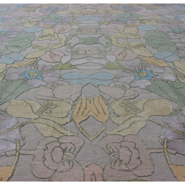 Modern Nepalese Wool and Silk Rug With Floral Design in Multi Colors For Sale In Atlanta - Image 6 of 13