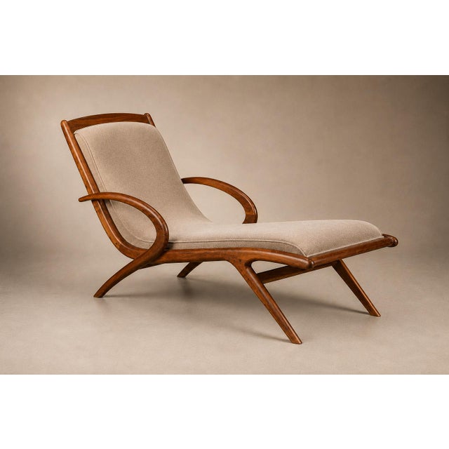 Mid-Century Modern Rare Brazilian Modern Chaise Lounge in Caviúna and Mohair, John Graz, 1950s For Sale - Image 3 of 18