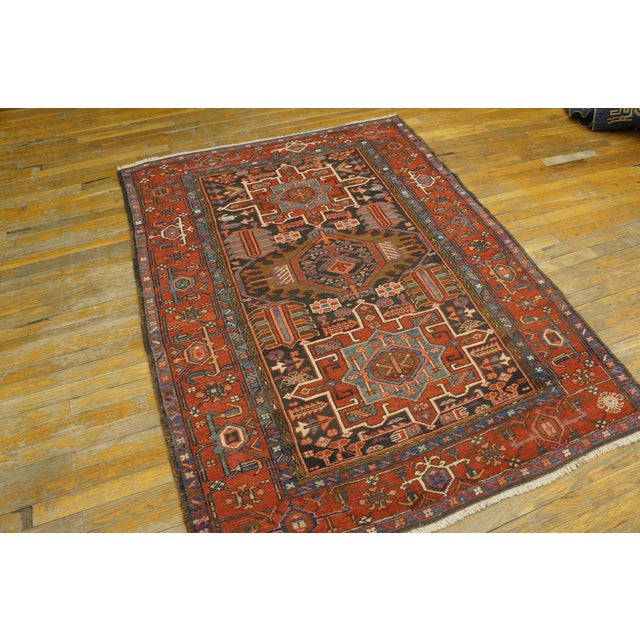 Persian 1930s Blue Navy Medallion Antique n.w. Persian Karajeh Rug 4'6" X 6' Handknotted Wool Carpet For Sale - Image 3 of 14