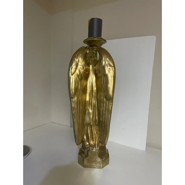 1990s Large Gilt Angel Candleholder - 31" For Sale - Image 5 of 9