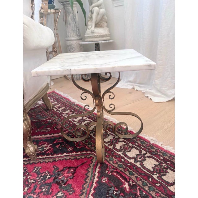 Vintage Italian Hollywood Regency Gilt Iron & Marble Side Table For Sale - Image 4 of 8