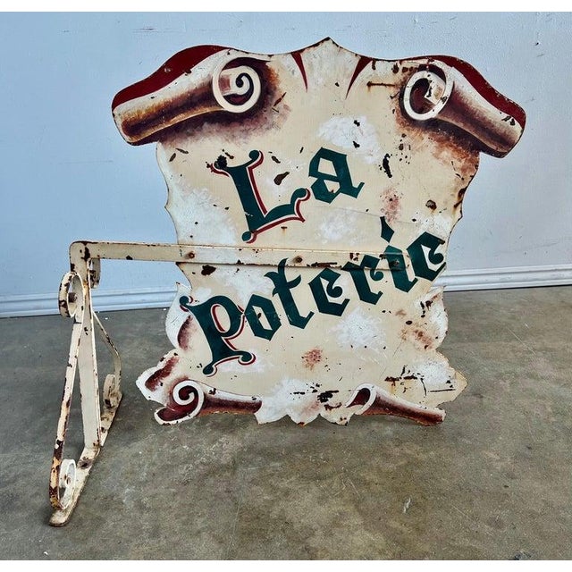 1930s 1930s French Provincial Antique Painted Metal Trade Sign 'La Poterie' For Sale - Image 5 of 10