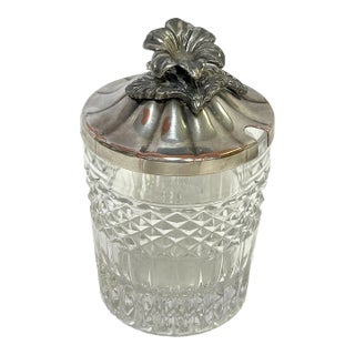 Vintage Cut Glass Jar With Silverplate Flower Lid For Sale