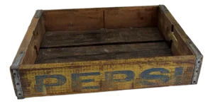 Title: Vintage Pepsi Wood Soda Crate – Yellow With Blue Lettering