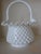 Mid-Century Modern Vintage 1950 White Hobnail Milk Glass Basket For Sale - Image 3 of 5