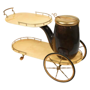 Serving Bar Cart in Goatskin and Brass by Aldo Tura, Italy, 1960s