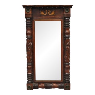 Antique American Empire Walnut Leaf Carved Wall Console Pier Mirror For Sale