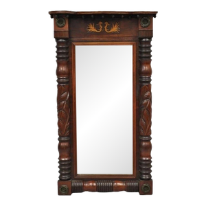 Antique American Empire Walnut Leaf Carved Wall Console Pier Mirror
