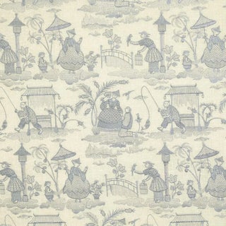 Sample - Schumacher Bassano Embroidered Toile Fabric in Delft For Sale