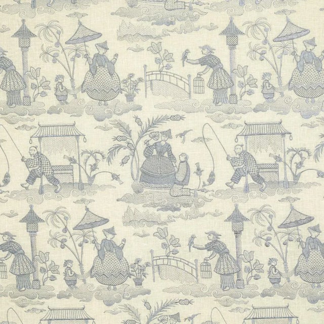Sample - Schumacher Bassano Embroidered Toile Fabric in Delft For Sale