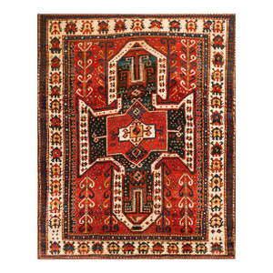 Extraordinarily Antique Tribal Red Geometric Caucasian Sewan Kazak Rug