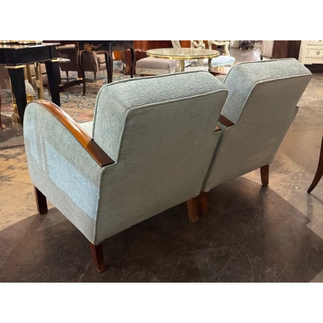 Early 20th Century Pair of French Art Deco Mahogany Club Chairs For Sale - Image 5 of 7