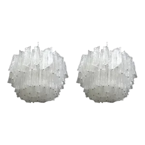 Pair of Large Mid-Century Modern Italian Murano Chandeliers Attributed to Venini