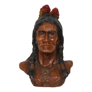 Native American Bust, Unknown Artist Painted Plaster Sculpture