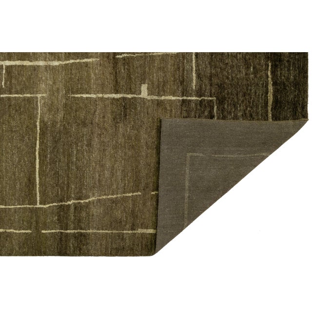Contemporary Contemporary Hand-Knotted Espresso Wool Rug With Minimalist Geometric Abstract For Sale - Image 3 of 12