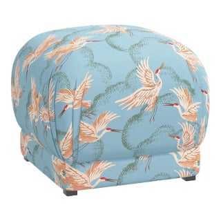 Square Ottoman in Crane Flock Blue For Sale