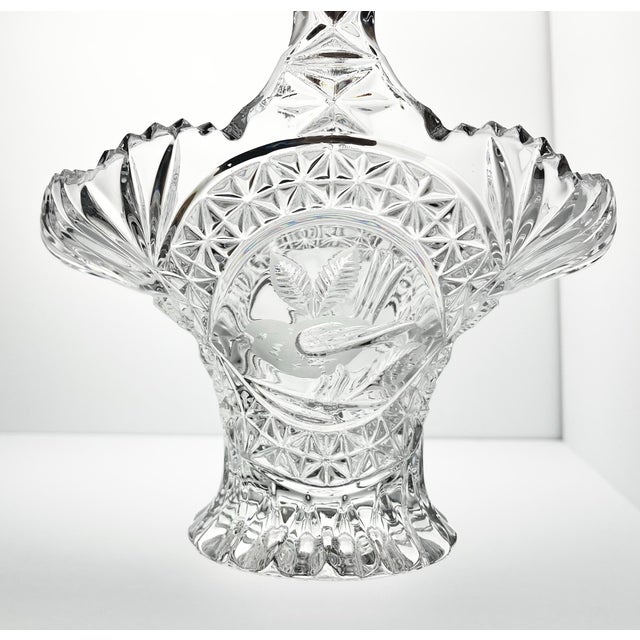 Contemporary 1990s Hofbauer “Byrdes” Large Cut Crystal Deep Handled Basket 10 1/2” For Sale - Image 3 of 11
