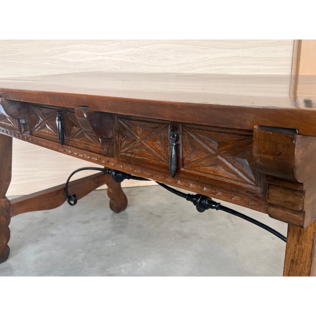 20th Century Solid Walnut Baroque Lyre-Leg Trestle Refectory Desk Writing Table For Sale - Image 9 of 11