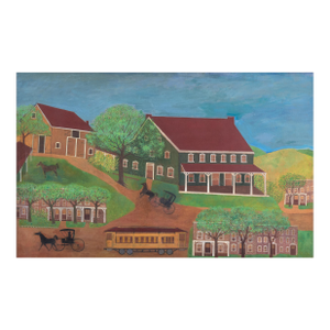 'Rural Landscape With Horse and Buggy, 1916', American School, Antique Americana, Folk Art, Naive, Oil